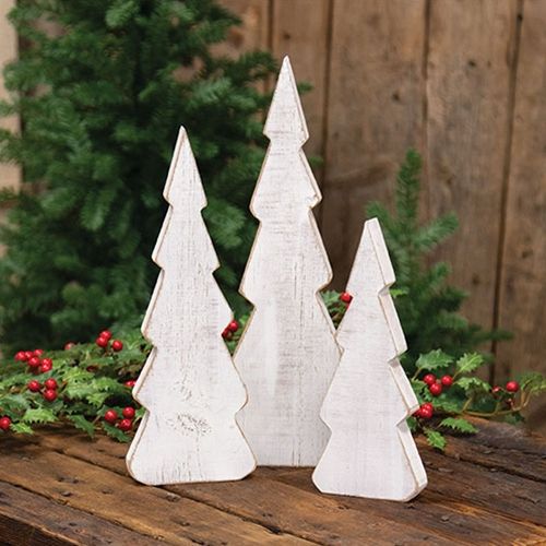 Rustic White Wood Trees-Set of 3