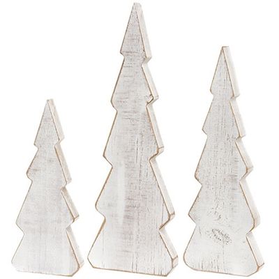 Rustic White Wood Trees-Set of 3