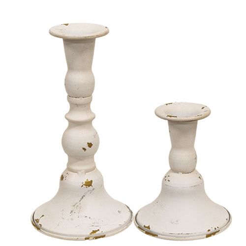 Cream and Gold Taper Holders-Set of 2