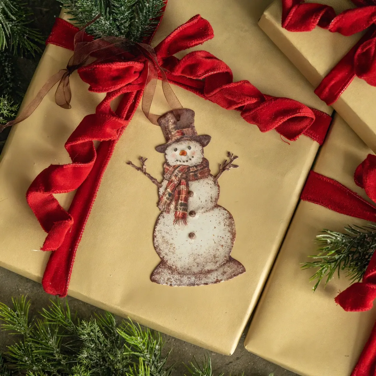 Plaid Snowman Ornament