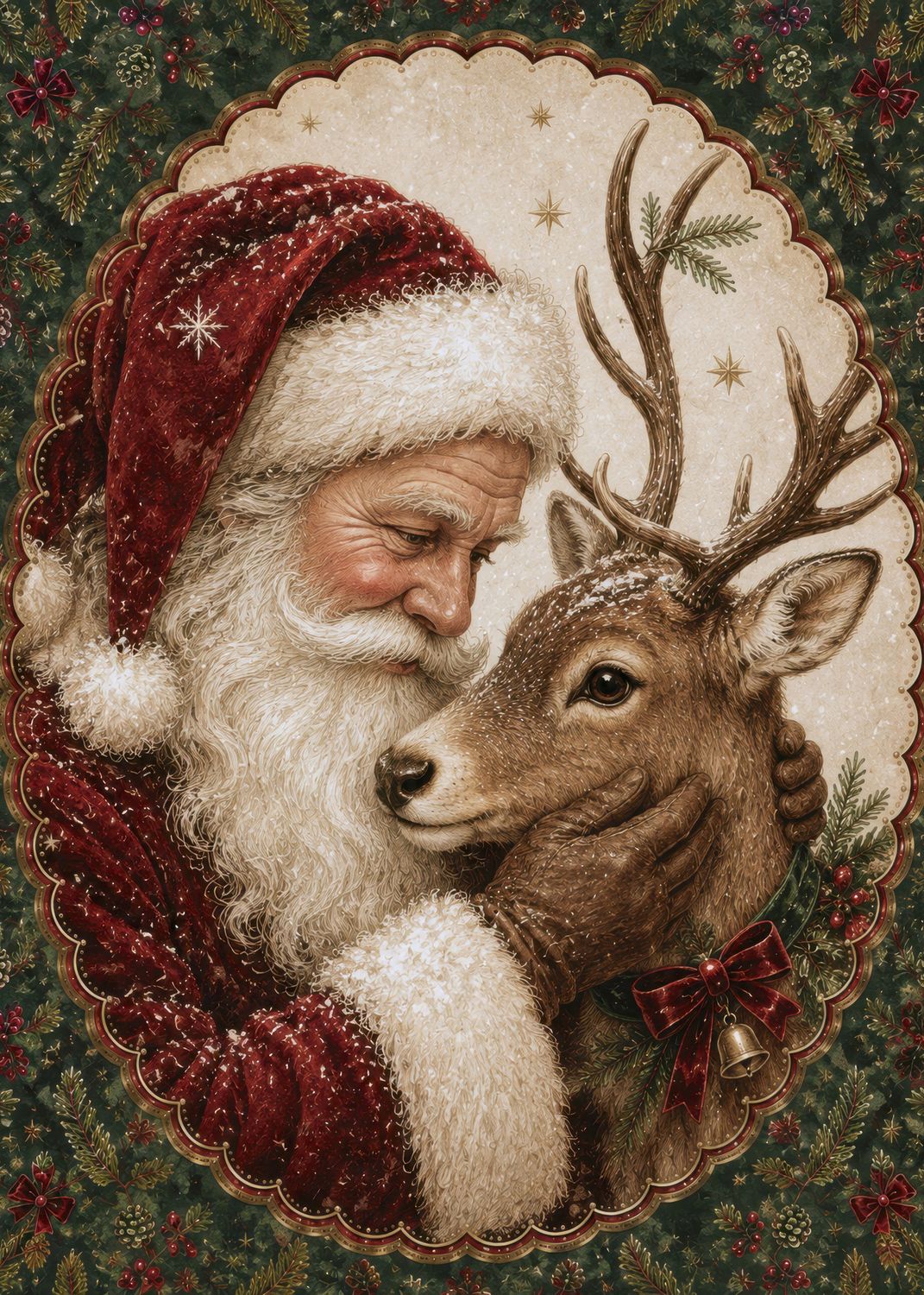Vintage Santa and Reindeer
