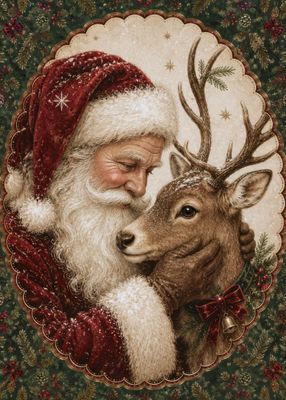 Vintage Santa and Reindeer