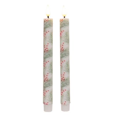 10" Winter Pine and Berry Tapers-Set of 2