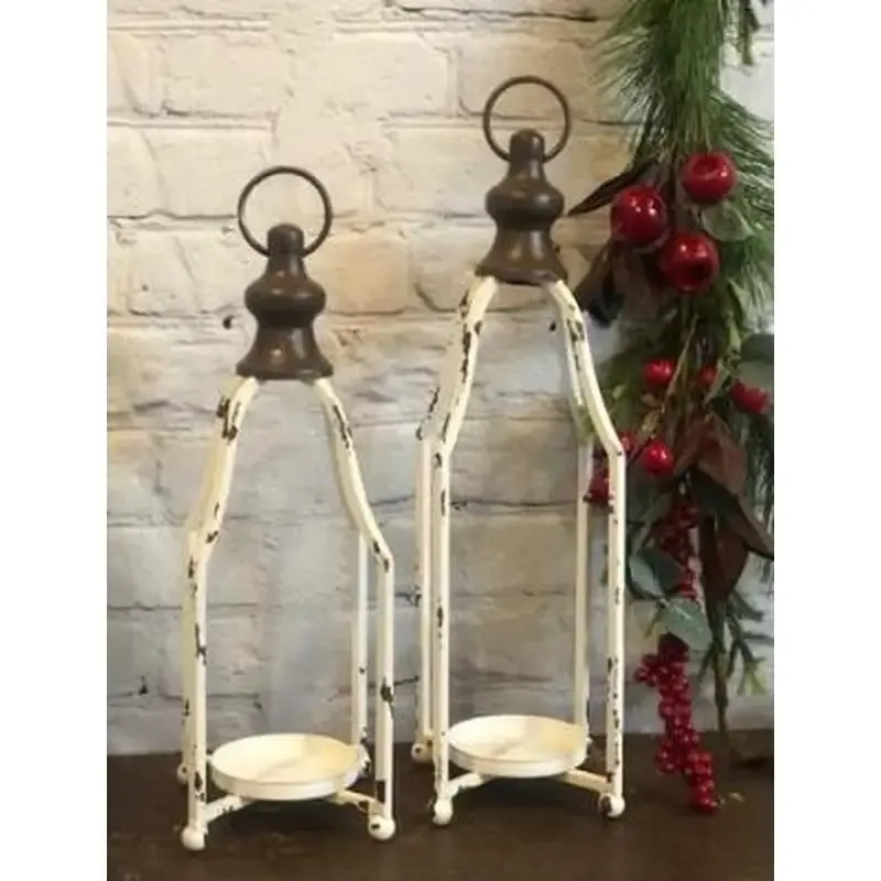 Cream Distressed Pillar Lanterns