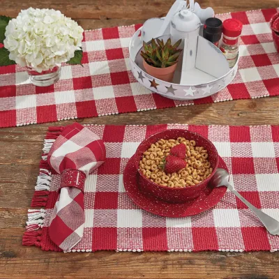Wicklow Check Red &amp; Cream Table Runner
