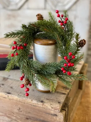 4" White Spruce with Berries Candle Ring