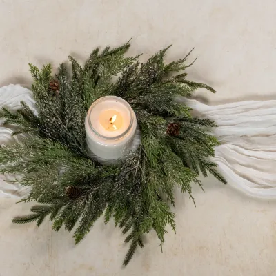 16" Gold Glittered Juniper Candle Ring