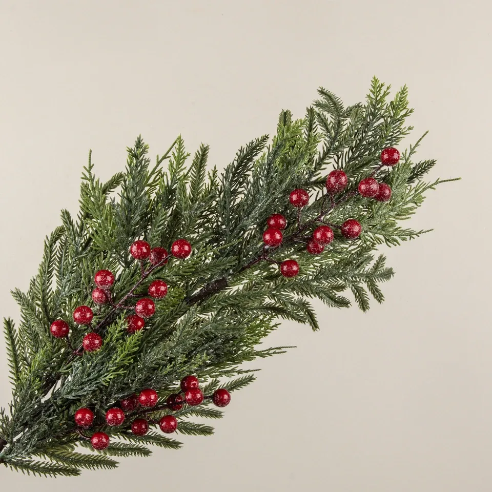 30" Glittered Mixed Pine &amp; Berry Spray