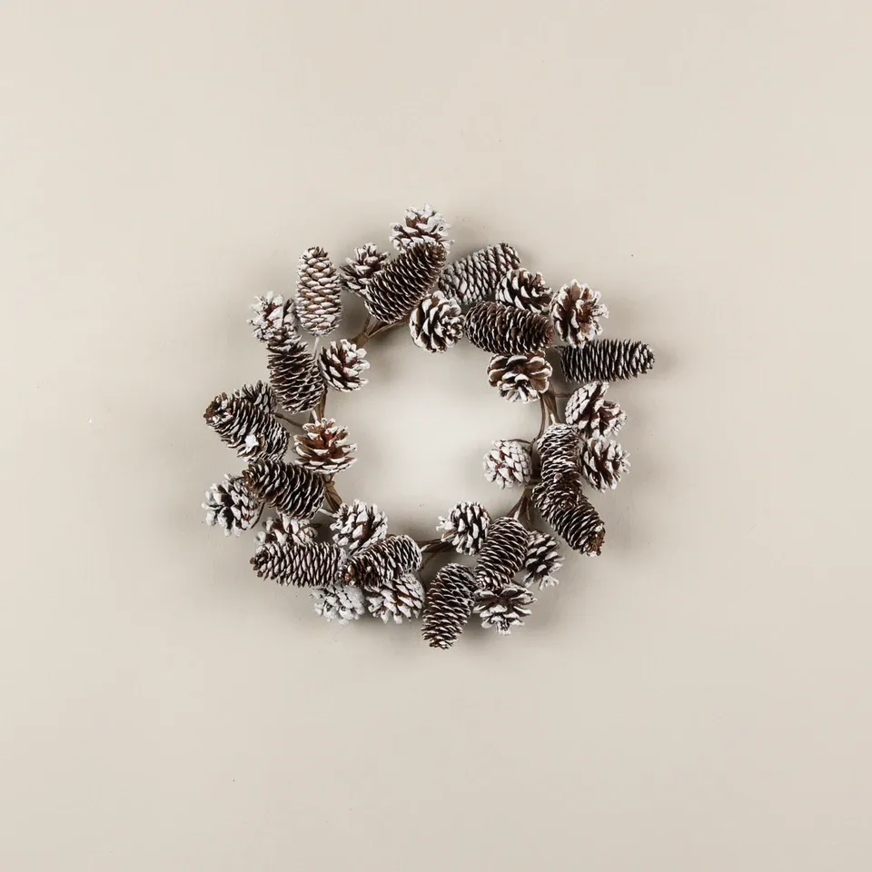 14" Snowy Pinecone Candle Ring