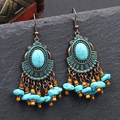 Boho Ethnic Earrings Tassel Pendant Retro Earrings Exotic Gemstone Earrings Factory Direct Sales