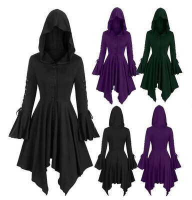 New Women&#039;s Gothic Hooded Cloak Jacket With Irregular Hem Lotus Sleeves Punk Jacket