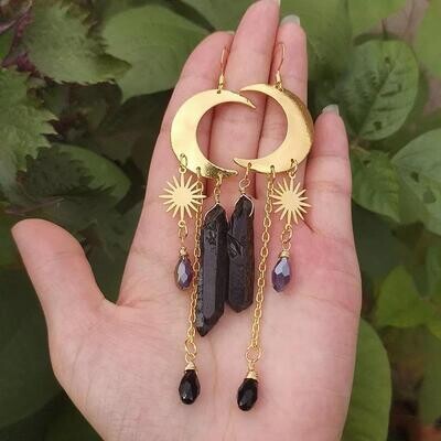 Sun Moon Crystal Earrings Hippie Jewelry Fairy Jewelry Crystal Jewelry Gemstone Jewelry Earrings