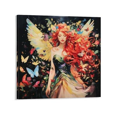 &quot;Red-Haired Fairy Canvas Art - Frameless Square Wall Decor&quot;