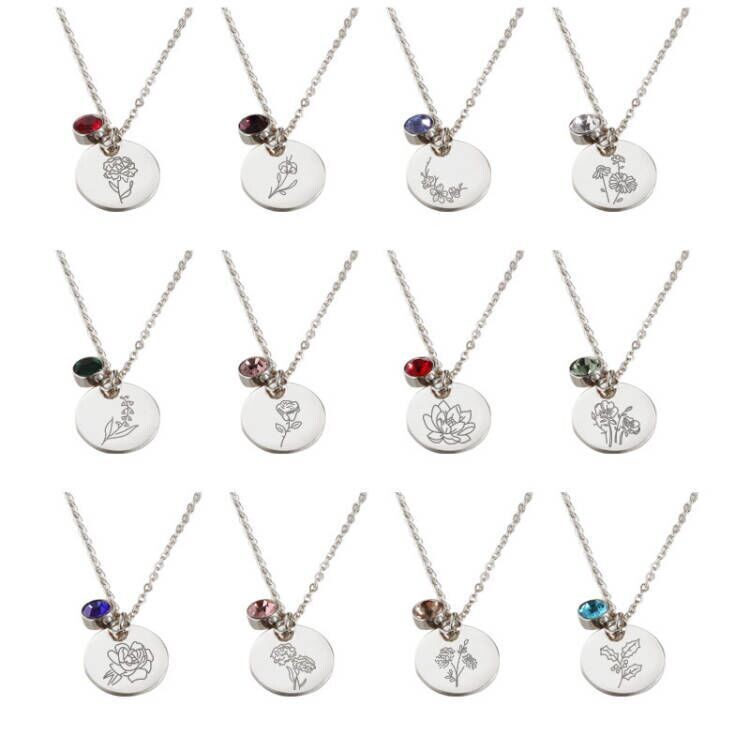 Chic Birthstone &amp; Floral Pendant Necklace