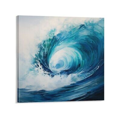 "The Ocean's Embrace: Premium Square Frameless Wave Canvas Art"