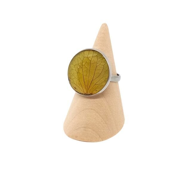 Bague, pétale d'Hortensia jaune. D 20mm