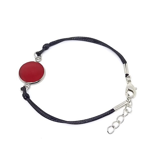 Bracelet cordon/inox, pétale de Rose rouge. D14mm