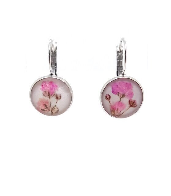 Dormeuses fleurs de Gypsophile rose D14mm