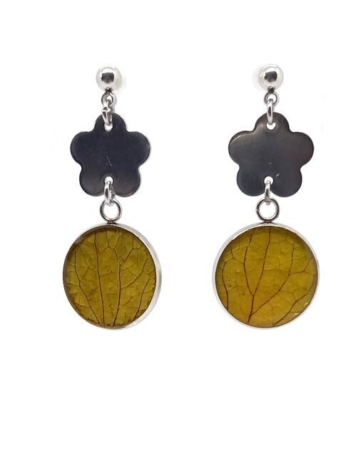 ​Clous d'oreilles, pétales d'Hortensia jaune, fleur inox