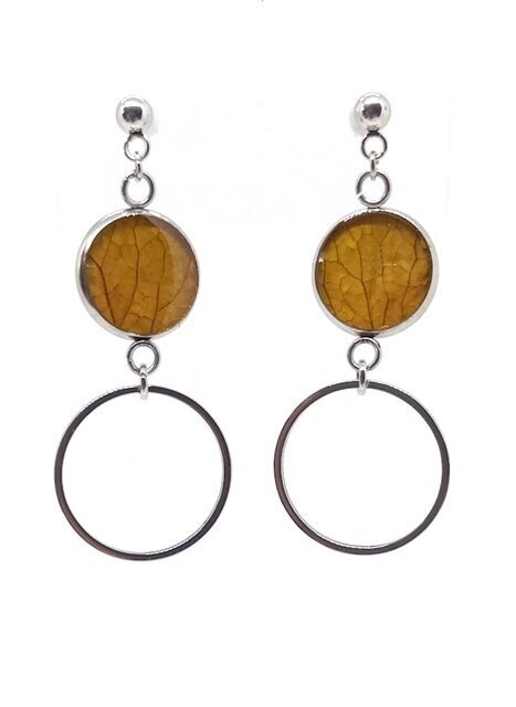 ​Clous d'oreilles, pétales d'Hortensia jaune orangé, anneau