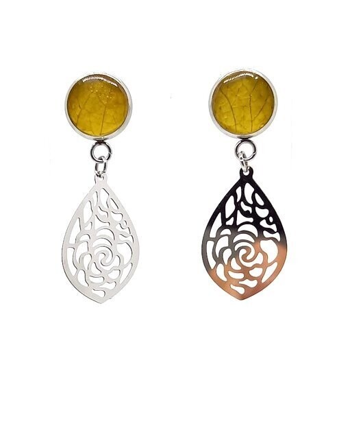 ​Clous d'oreilles, pétales d'Hortensia jaune, goutte fleur inox