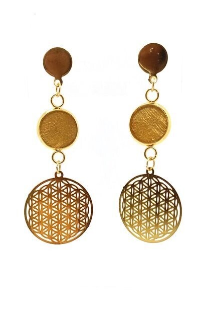 Boucles d'oreilles, feuilles de Ginkgo dorées, anneaux métal ciselé doré