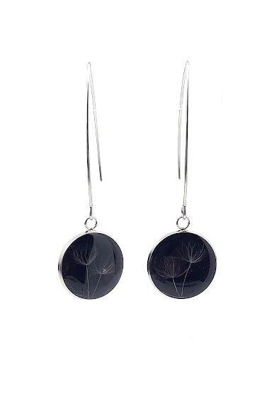 Boucles d'oreilles graines de Pissenlit, fond noir