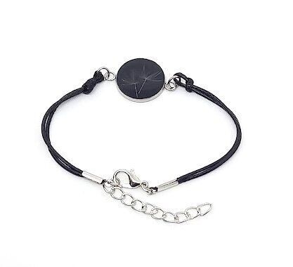 Bracelet cordon/inox, graines de Pissenlit sur fond noir. D16mm