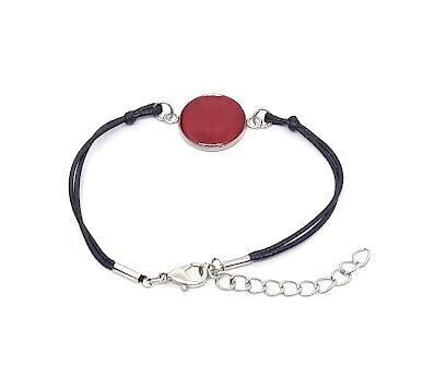Bracelet cordon/inox, pétale de Rose rouge. D16mm