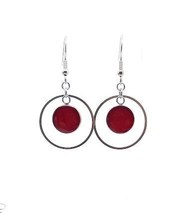 ​Boucles d'oreilles pendantes, pétales de Rose rouge, anneau.