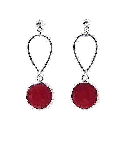 ​Boucles d'oreilles pendantes, pétales de Rose rouge.