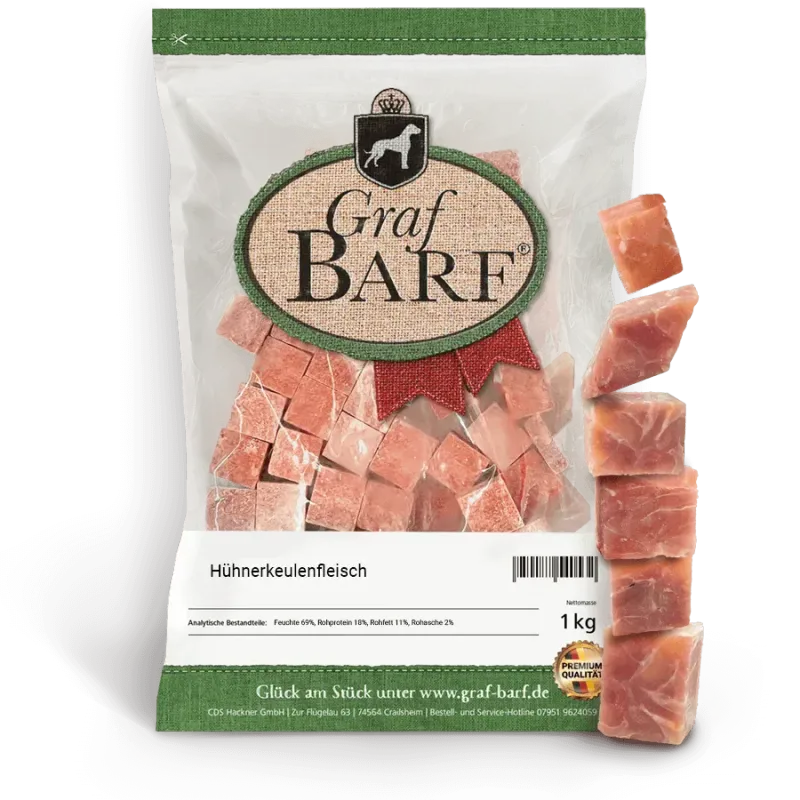 Hühnerkeulenfleisch in Würfel