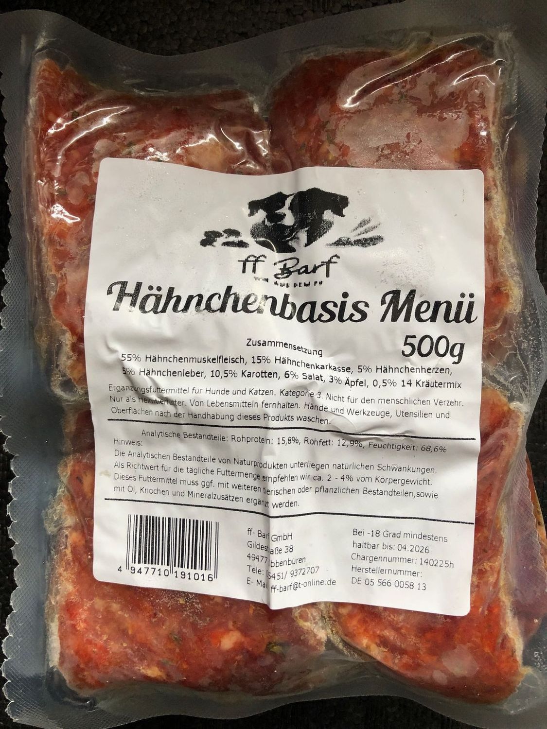 Hähnchenbasis Menü gewolft FF 500g Hähnchenbasis Menü gewolft FF 500g