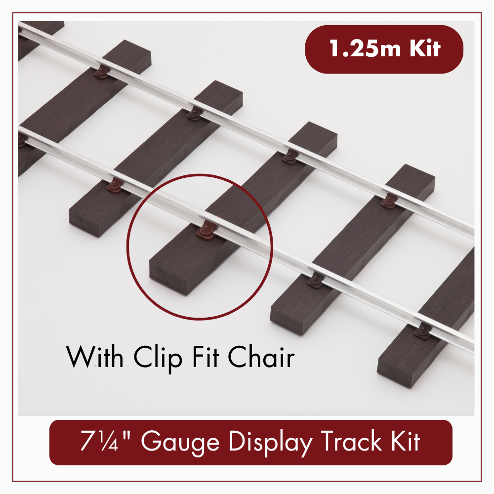 1.25m (4ft) -7¼&quot; Gauge Display Track Kit with 16mm ( 5/8&quot; x 5/8&quot;)  Aluminium Rail, 7¼&quot; GAUGE – DISPLAY TRACK KIT - 1.25M with 16mm ( 5/8&quot; x 5/8&quot;)  Aluminium Rail: 7¼&quot; GAUGE – CLIP FIT – DISPLAY TRACK KIT - 1.25M