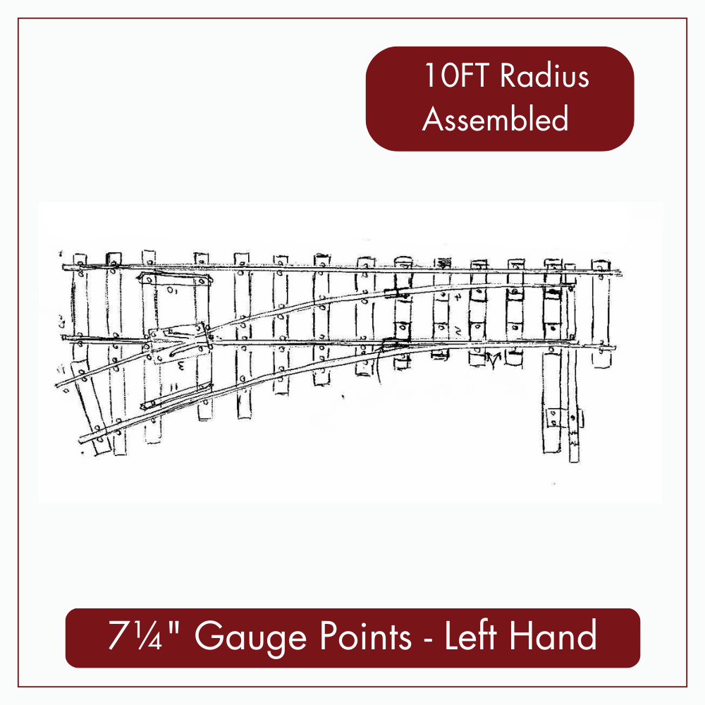 7¼” Gauge Points - Left Hand Turn - for 5/8” x 5/8” Rail, 7¼” Gauge Points - Left Hand Turn: 7¼” Gauge Points - Left Hand Turn - 10ft Radius - Assembled