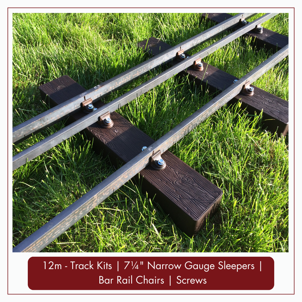 12m - 7¼&quot; &amp; 5&quot; Narrow Gauge Track Kit for Black Mild Steel Bar as Rail