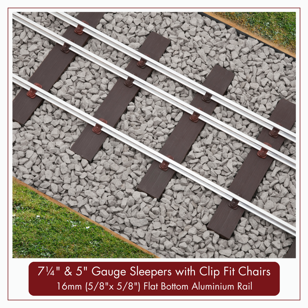 10m (32ft) - 7¼&quot; &amp; 5&quot; Gauge Track Kit with 16mm ( 5/8&quot; x 5/8&quot;)  Aluminium Rail, 10m (32ft) - 7¼&quot; &amp; 5&quot; Gauge Track Kit with 16mm ( 5/8&quot; x 5/8&quot;)  Aluminium Rail: 10m (32ft) - 7¼&quot; &amp; 5&quot; GAUGE – CLIP FIT – TRACK KIT