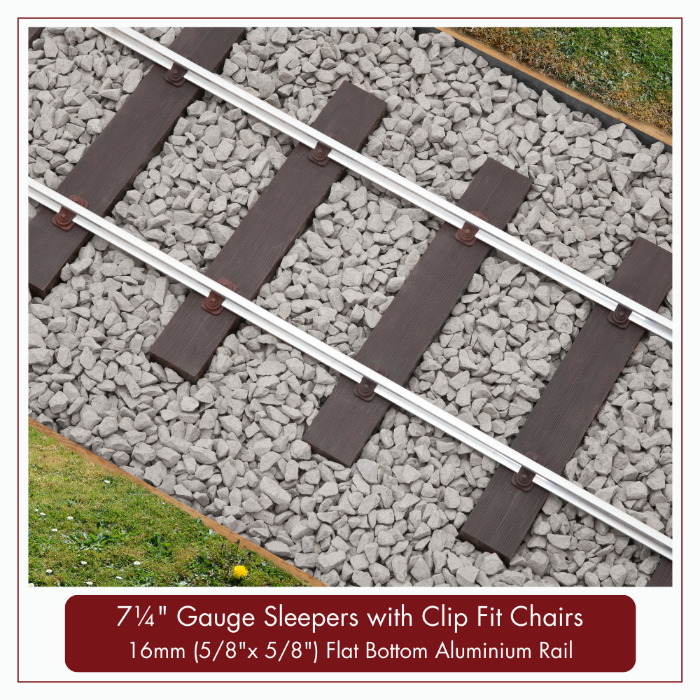 10m (32ft) - 7¼" Gauge Track Kit with 16mm ( 5/8" x 5/8")  Aluminium Rail, 10m (32ft) - 7¼" Gauge Track Kit with 16mm ( 5/8" x 5/8")  Aluminium Rail: 10m (32ft) - 7¼" GAUGE – CLIP FIT – TRACK KIT