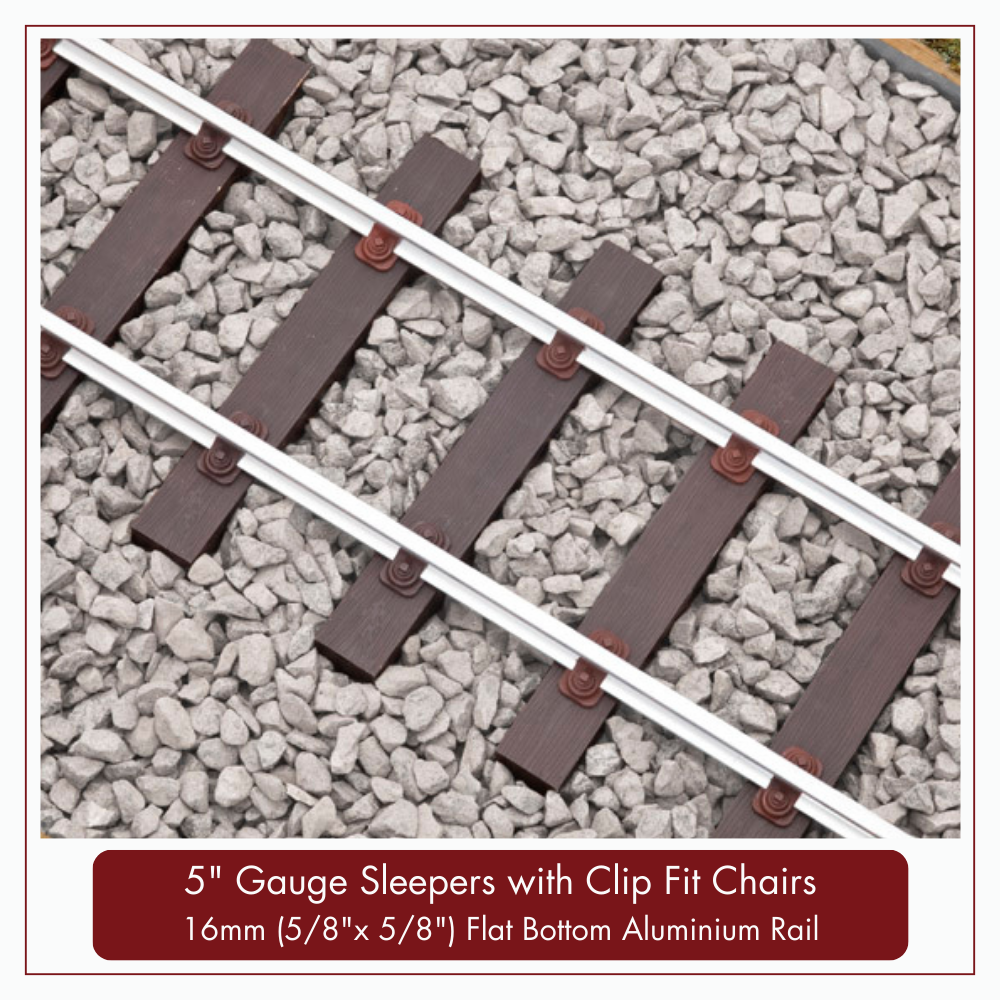 10m  (32ft) - 5" Gauge Track Kit with 16mm ( 5/8" x 5/8")  Aluminium Rail, 10m - 5" Gauge Track Kit with 16mm ( 5/8" x 5/8")  Aluminium Rail: 10m - 5" GAUGE – CLIP FIT – TRACK KIT