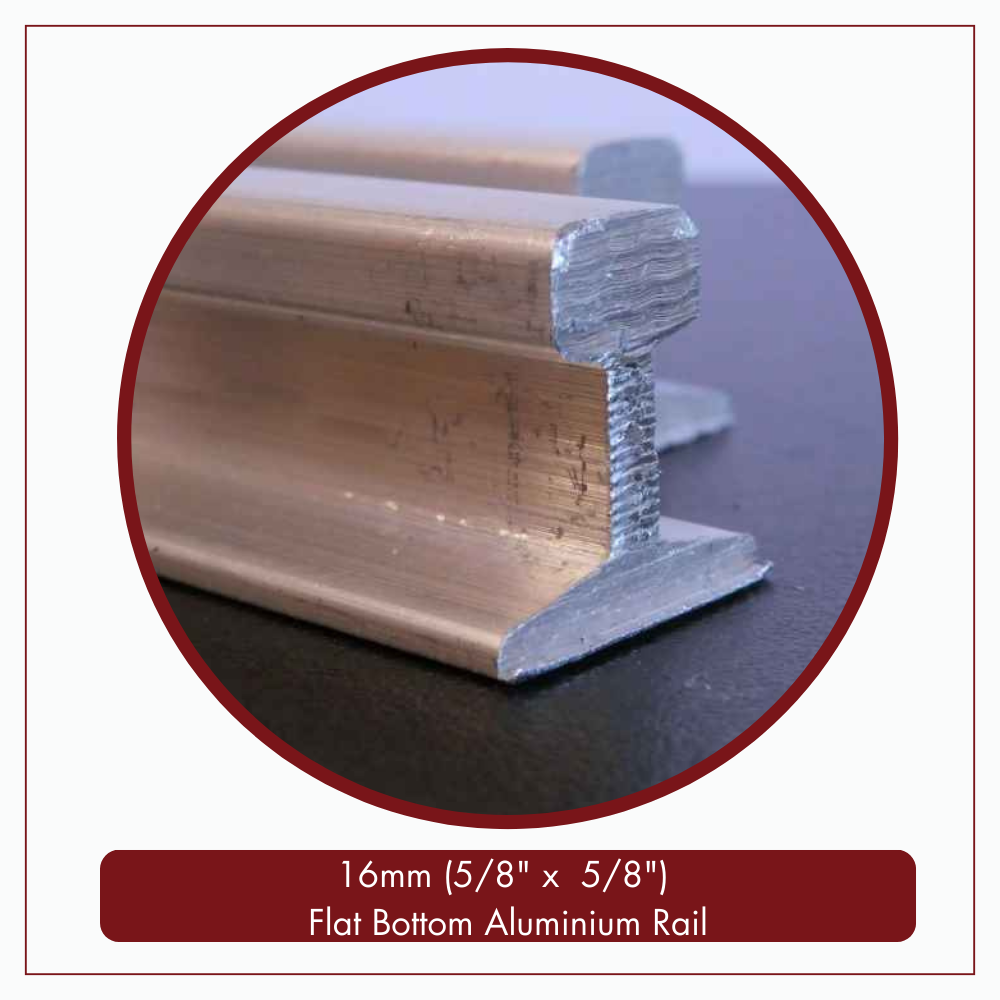 16mm ( 5/8" x 5/8") Flat Bottom Aluminium Rail - 2.5m Lengths