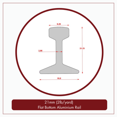 21mm (2lb/Yard) Flat Bottom Aluminium Rail - 2.5m Length