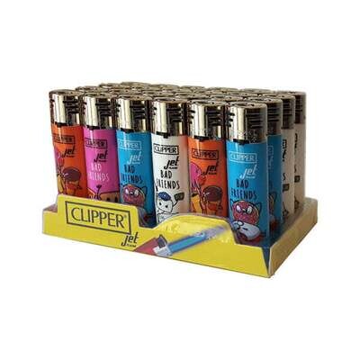 24 Clipper Electronic Refillable Printed Bad Friends Jet Flame Lighters - CKJ3B027UKH