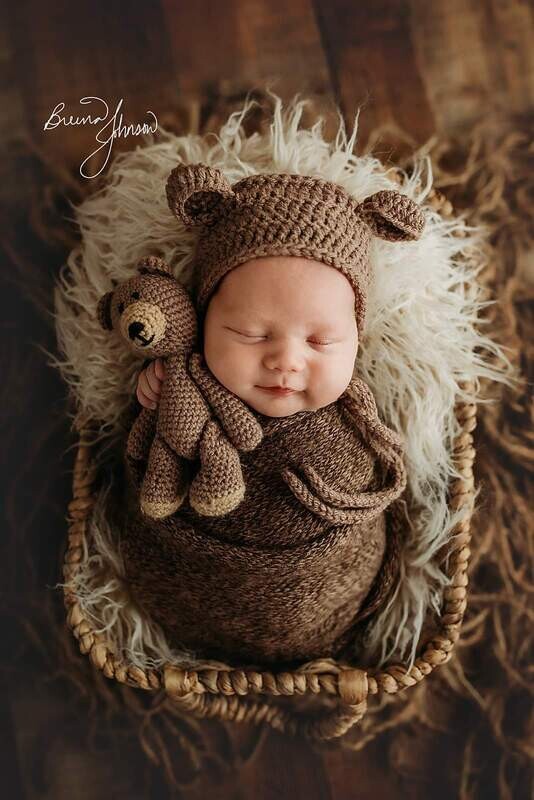 Knitted Crochet Baby Teddy Bear Hat Wrap Toy Set of 3 Items For Newborn Photo Sessions Photography Prop Bear Toy Set Animal Costume Bonnet