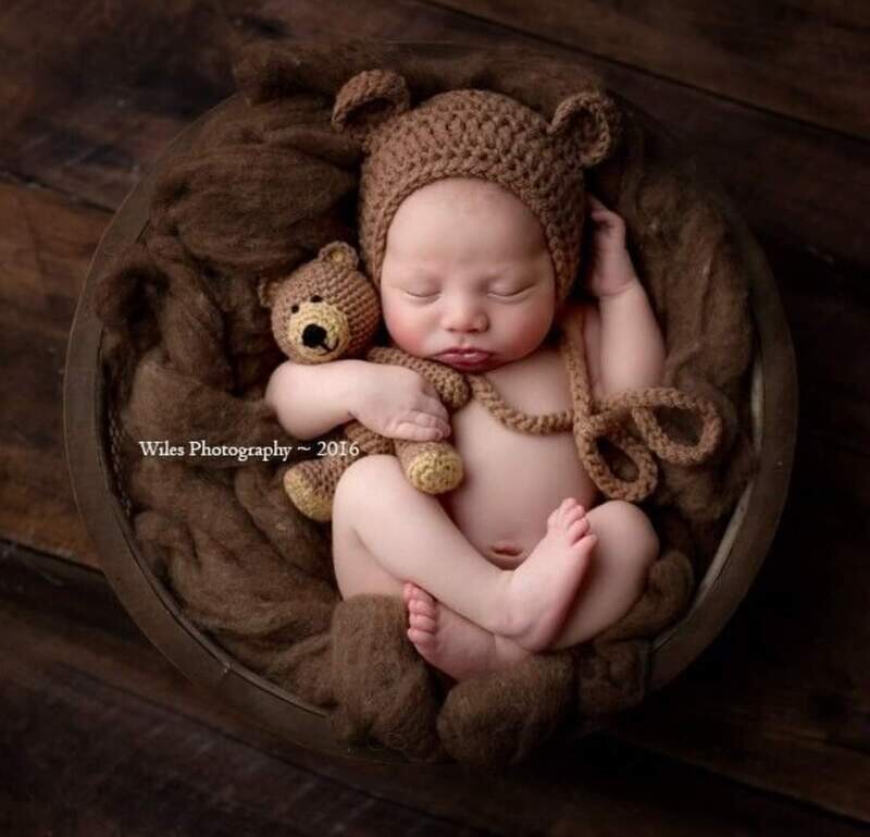Crochet Teddy Bear Hat and Toy Set For Newborn Photo Sessions Photography Prop Bear Toy Set Animal Baby Costume Bonnet Shower Gift Todlers
