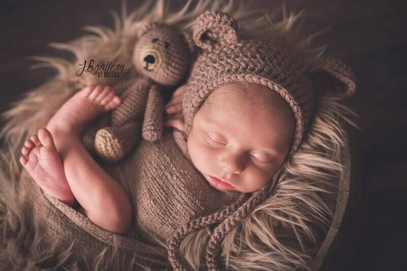 Crochet Teddy Bear Hat and Toy Set For Newborn Photo Sessions Photography Prop Bear Toy Set Animal Baby Costume Bonnet Shower Gift Todlers