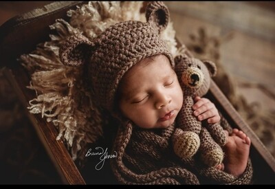 Knitted Crochet Baby Teddy Bear Hat Wrap Toy Set of 3 Items For Newborn Photo Sessions Photography Prop Bear Toy Set Animal Costume Bonnet