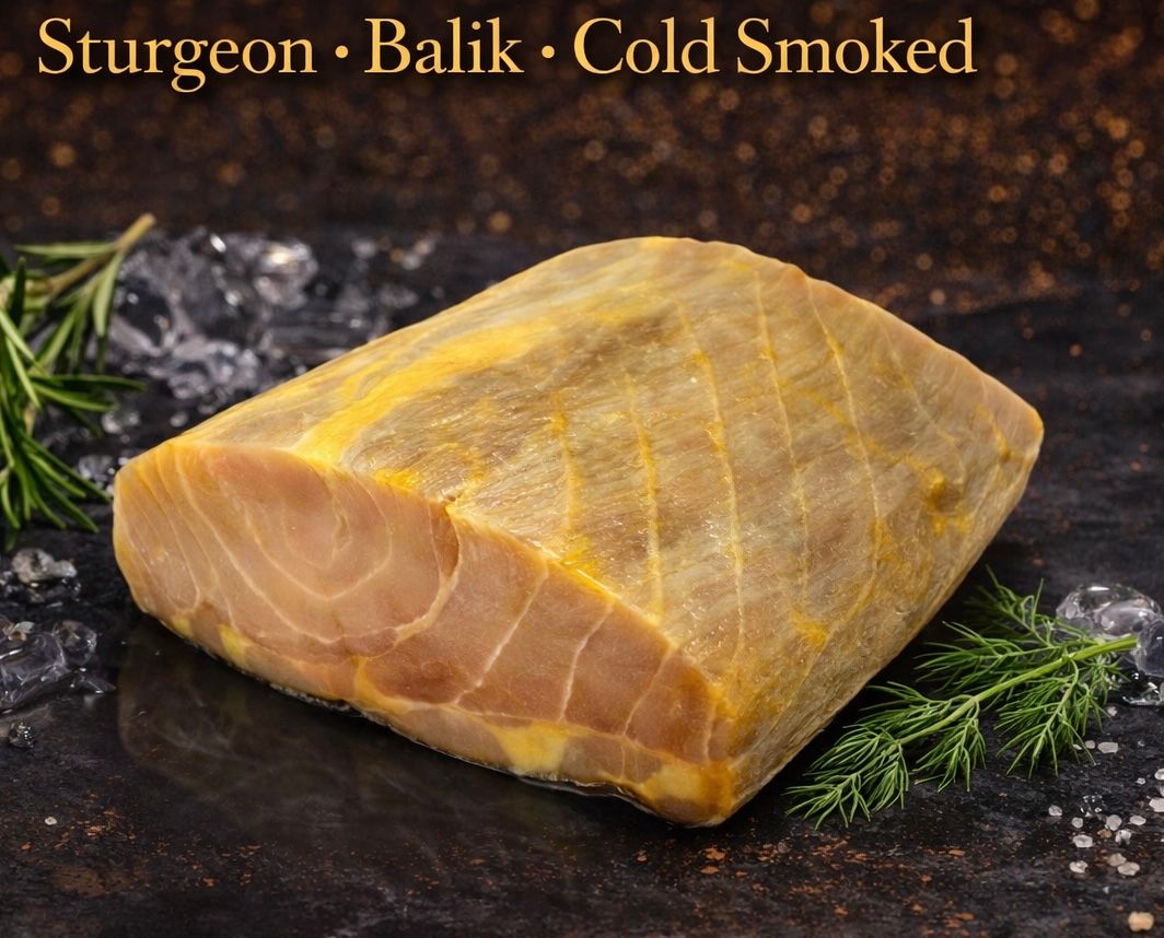 Cold Smoked Sturgeon Chunk • (Average Weight Between 1.0-1.1 - LB per chunk/piece) • БАЛЫГ ОСЁТР