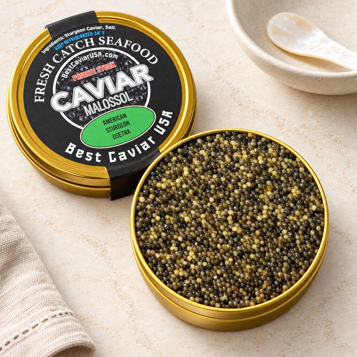 Black Caviar - Olive-Bronze - Wild Caught American Sturgeon - (250-Gram / 8.8oz) - (ОСЁТР)