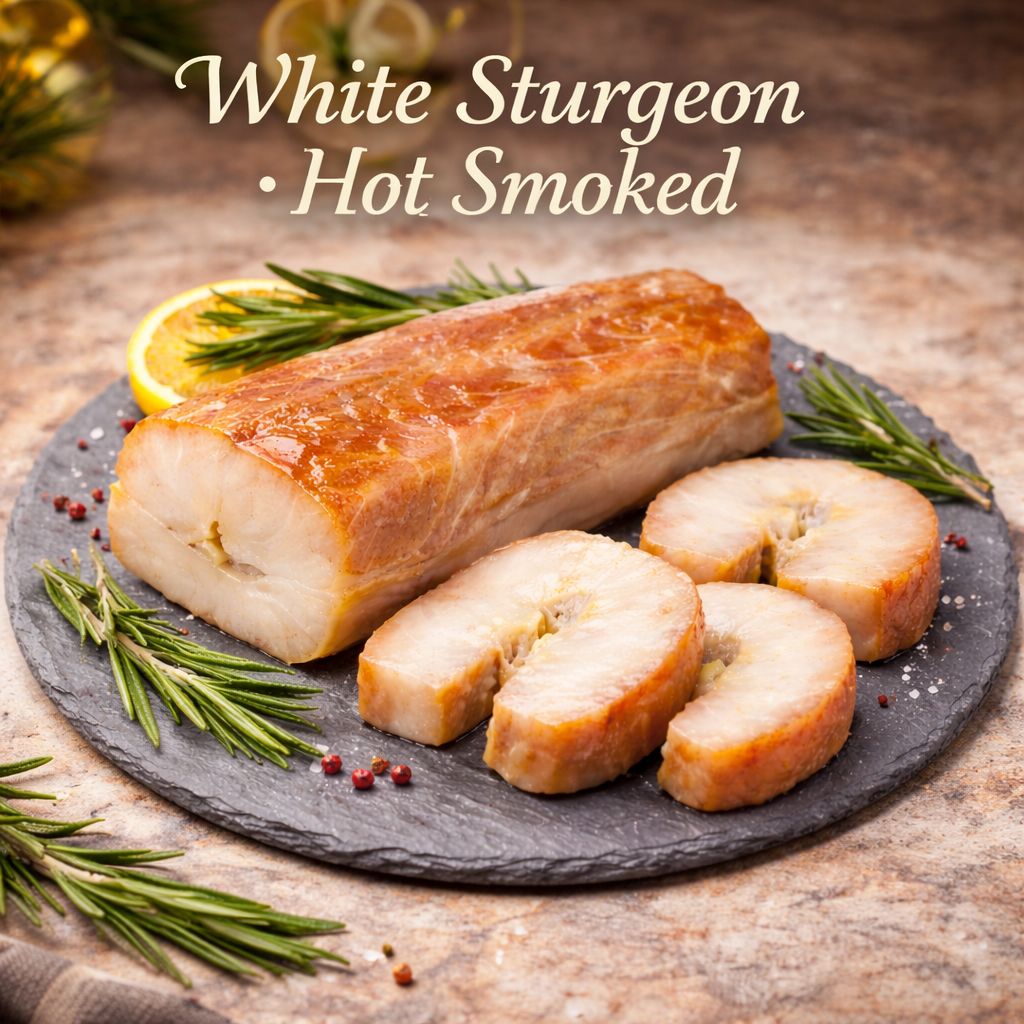 White Sturgeon • Chunks (Hot Smoke Process) (Average Weight - 1.0 - 1.2 LB) • Белый Осётр