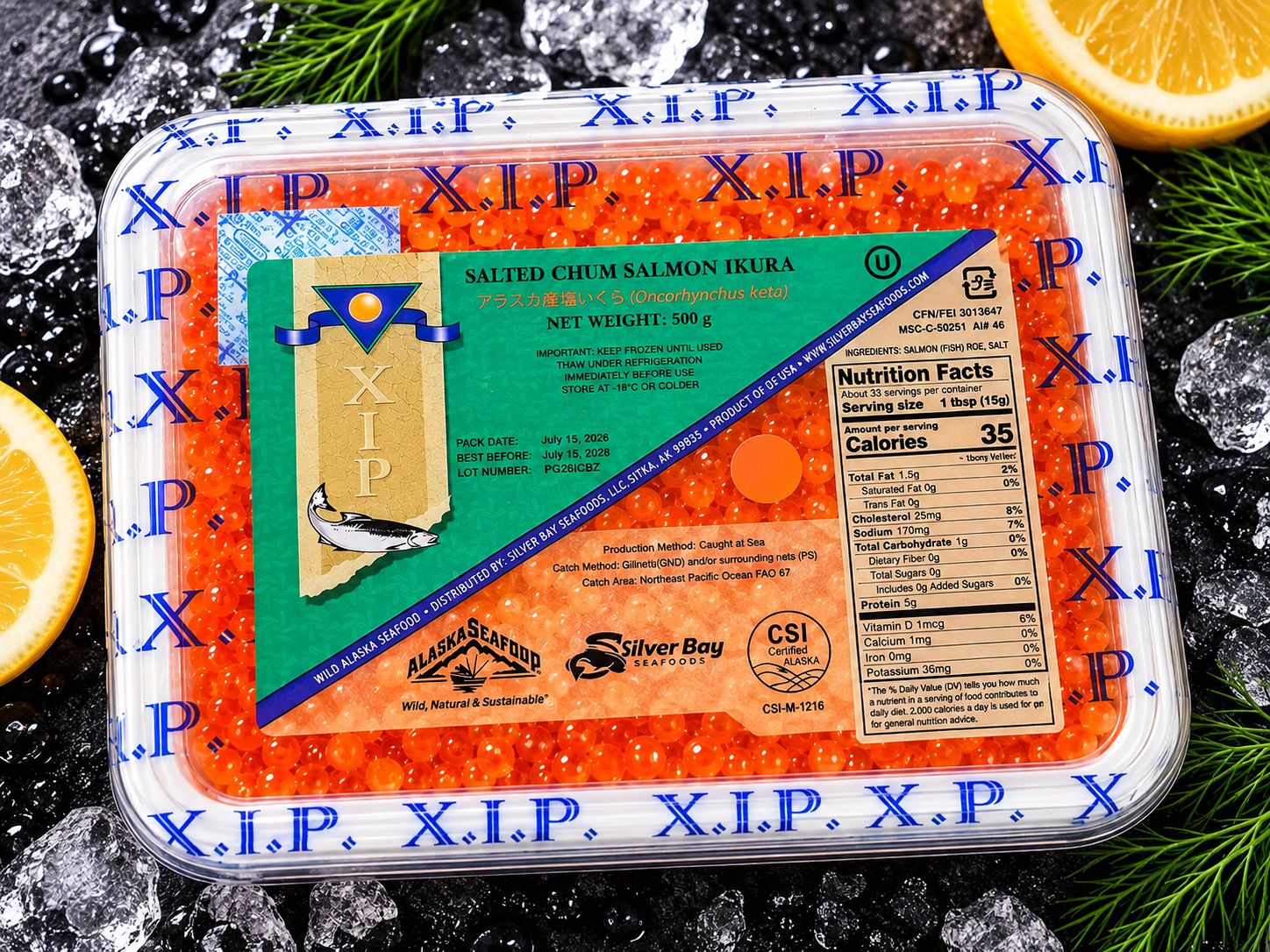 XIP Premium Alaskan Keta Salmon Roe — Orange Label Grade 1 — 2026 — 500 g (1.1 lb)